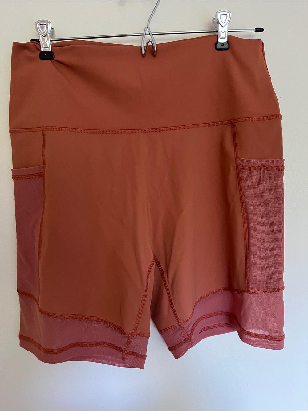 aerie Rust High-Rise Bike Shorts with Side Mesh Pockets